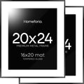 Homeforia 20x24 Picture Frame Black, High End Metal 20x24 Frame Matted to 16x20 Print, 20 x 24 Black Poster Frames with Mat 16 by 20 inch Photo, 24x20 Hanging Frame, Tempered Glass, Wall Kit, Set of 2