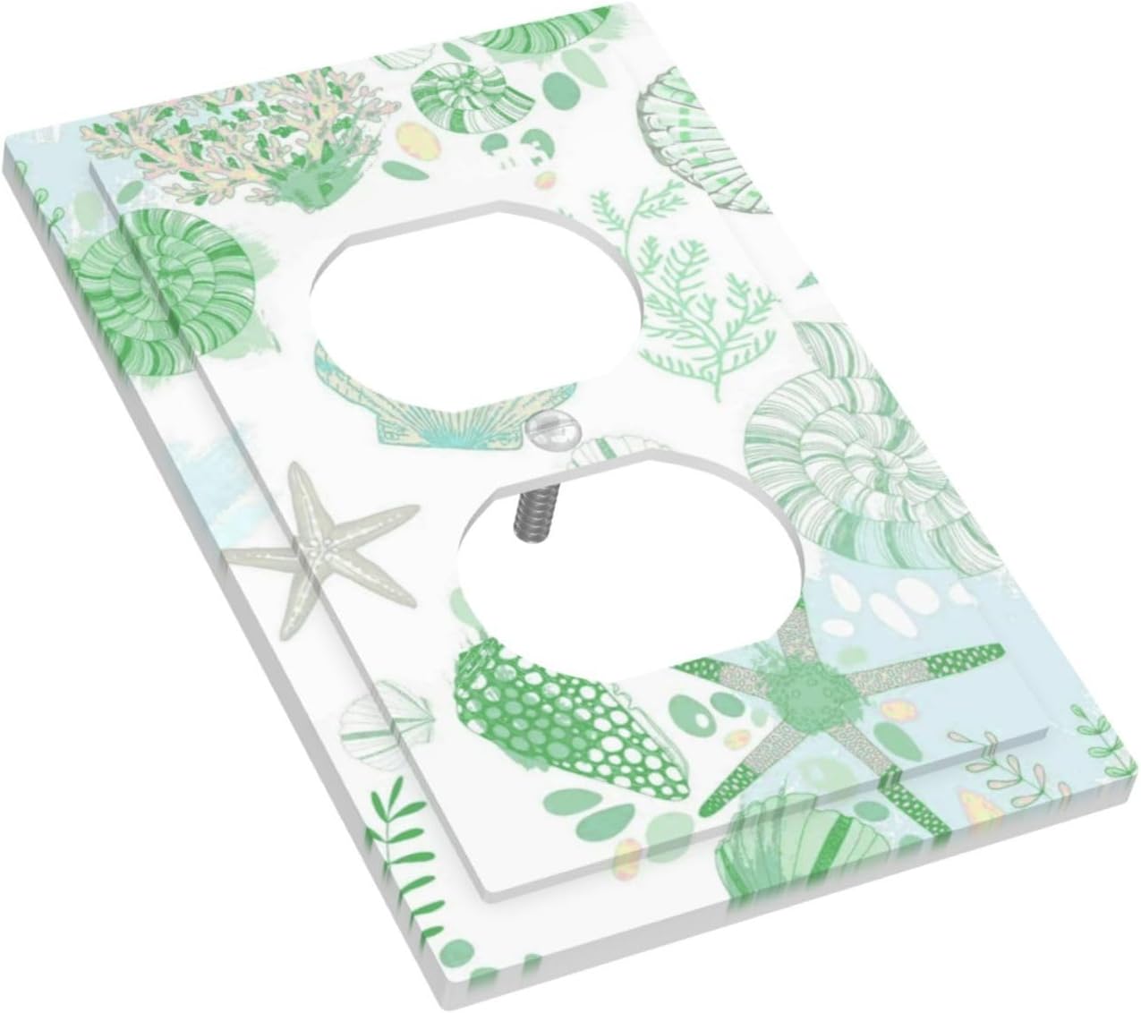 Beach Nautical Starfish Scallop Coral Conch Outlet Covers 1 Gang Duplex Light Switch Cover Decorative Switch Plates Electrical Receptacle Faceplate Wall Plate for Bathroom Home Decor