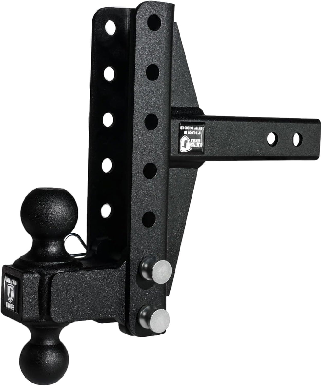 BulletProof Hitches - 2.0" Adjustable Medium Duty Trailer Hitch (14,000 lb. Rating) - Offset 4" and 6" Drop/Rise Trailer Hitch with 2" & 2-5/16" Dual Ball - Powder Coat, Box Steel, Corrosion-Resistant