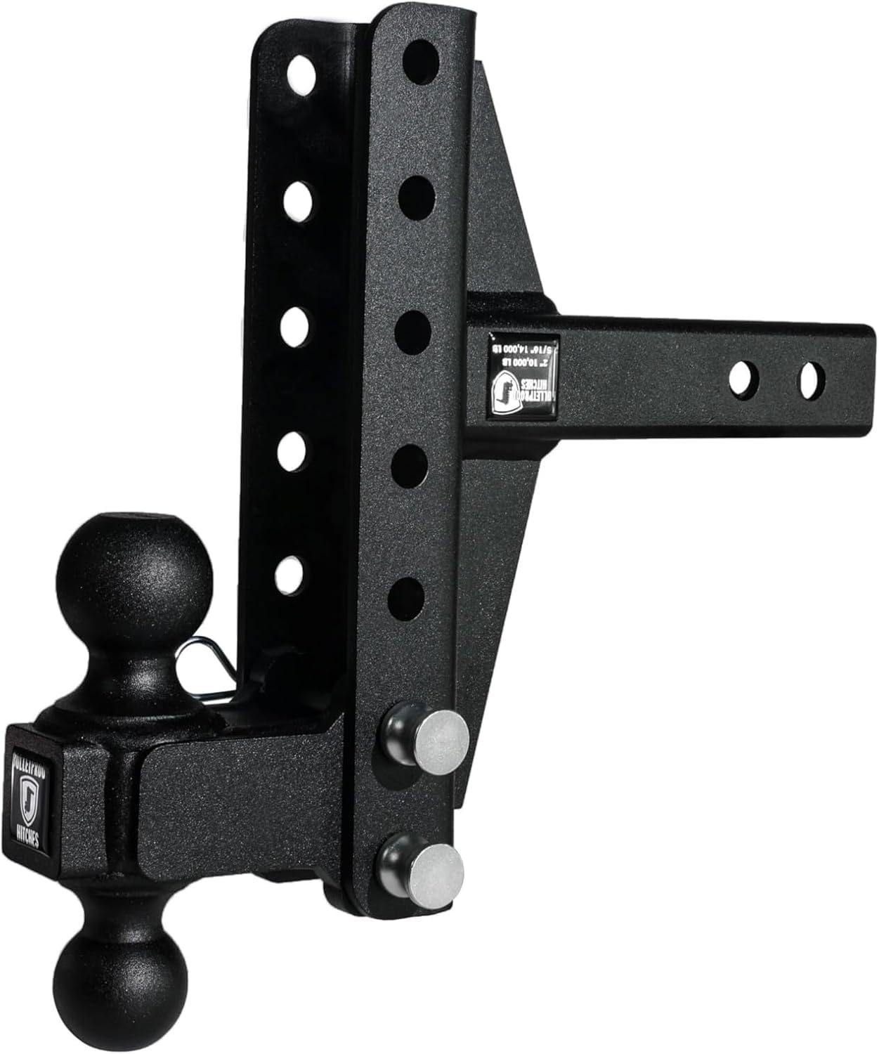 BulletProof Hitches - 2.0" Adjustable Medium Duty Trailer Hitch (14,000 lb. Rating) - Offset 4" and 6" Drop/Rise Trailer Hitch with 2" & 2-5/16" Dual Ball - Powder Coat, Box Steel, Corrosion-Resistant