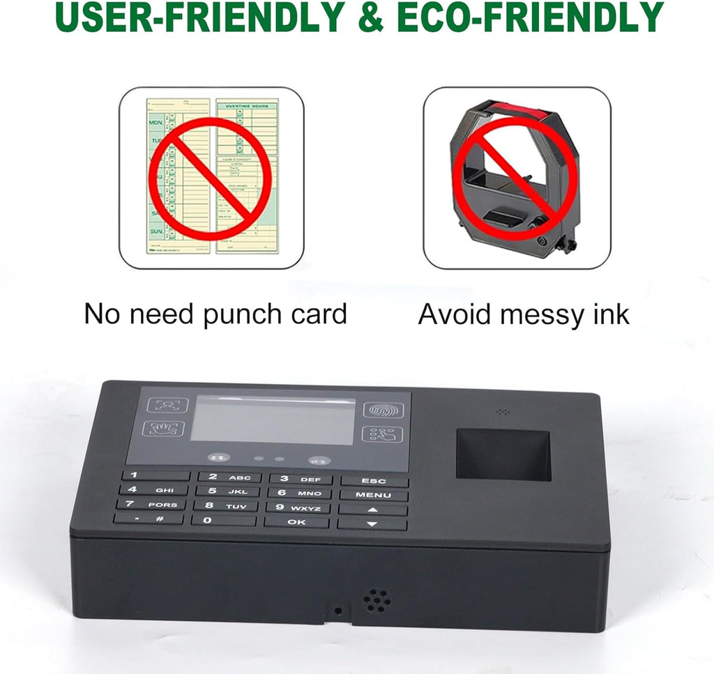 Employee Time Clocks for Small Business, Versatile 4 in 1 Time Machine (Face + Fingerprint + Palm Print + PIN), Clock in & Out Attendance Machine Punch Clock