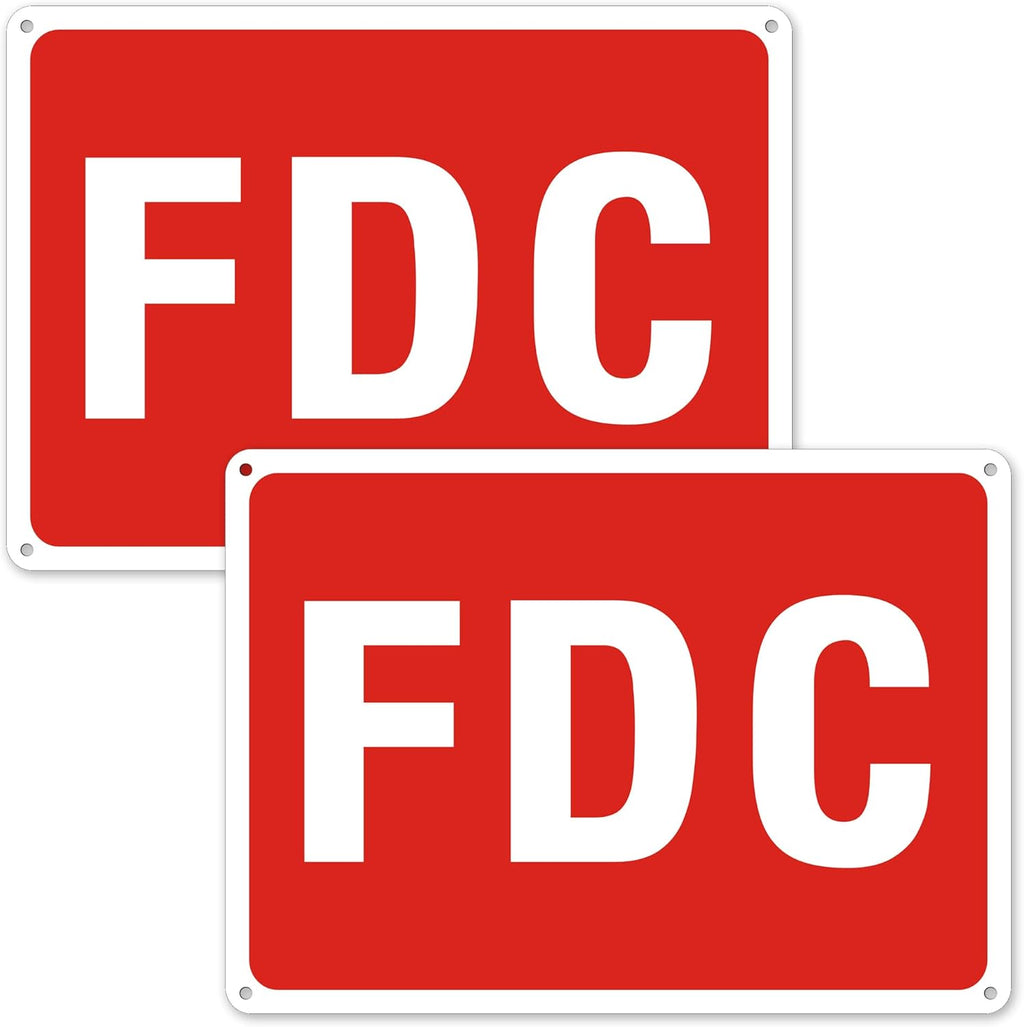 FDC Sign, 2 Pack FDC Sign Outdoor Aluminum Metal Sign, FDC Signs for Fire Department Connection, UV Protected Weather Resistant and Easy to Install (Size: 10x7 inches)