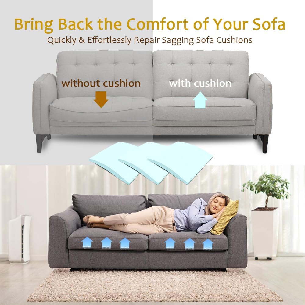 Couch Cushion Supports for Sagging Seat 22'' x 22'' High Density 40D Curved Foam Sofa Cushion Support Under The Saggy Pads Firmer Foam Lifters for Saggy Couch Set of 3 (Blue, 22''*22'')