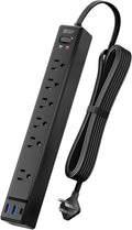SUPERDANNY Flat Plug Surge Protector Power Strip, 6ft Ultra Thin Extension Cord with 3 USB (1 USB C Port), 6 Outlets Charging Station, Wall Mountable Outlet Extender for Home Office, College Dorm Room
