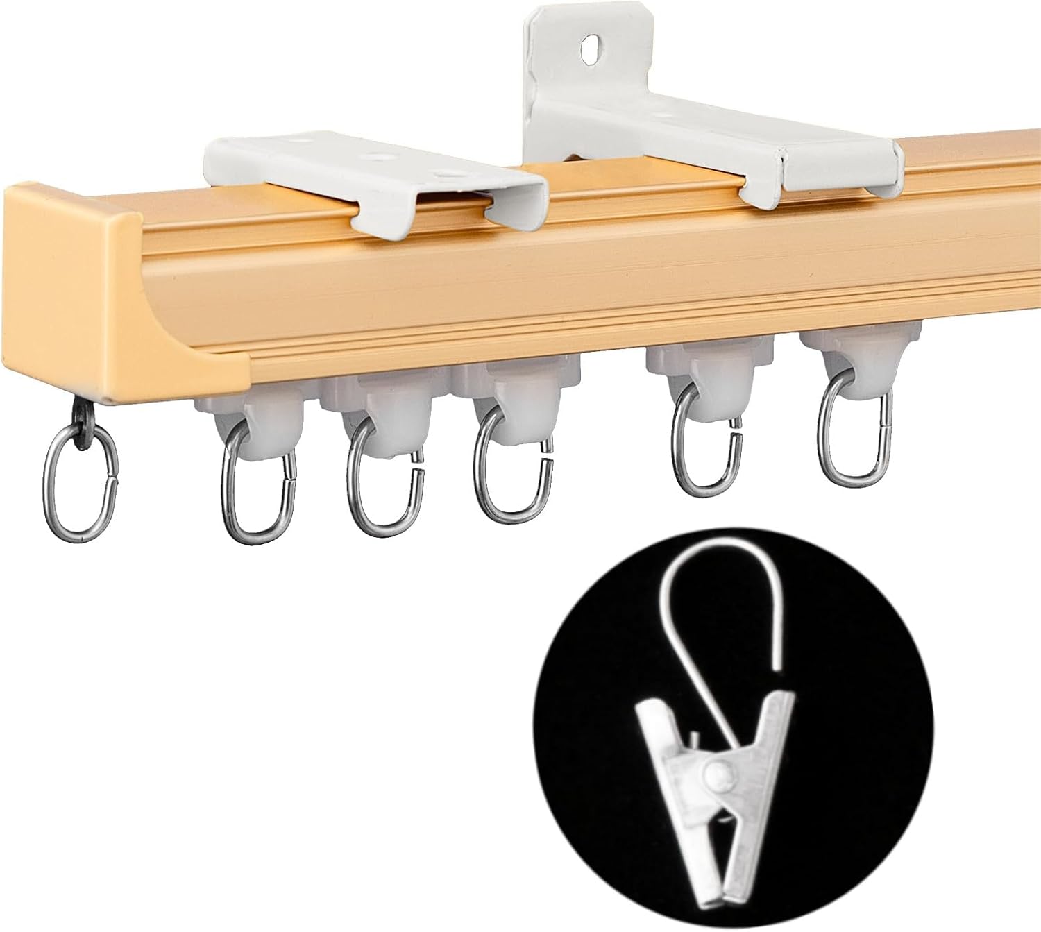 Ceiling Curtain Track Ceiling and Wall Mounted Heavy-Duty Curtains Rails Room Divider Curtains Shower RV Tracks Ceiling Sliding Curtain Rods With Clips, Gold 18ft.