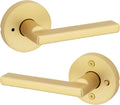 Kwikset Halifax Interior Privacy Door Handle with Lock, Door Lever for Bathroom and Bedroom, Satin Brass Reversible Keyless Push Button Lock Door Lever, with Microban Protection