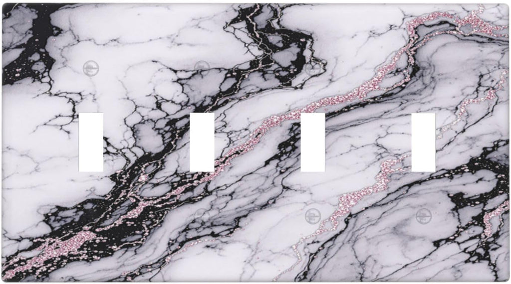 Light Switch Covers White Marble Pattern Black Lines Pink Lines Quad Toggle Electrical Faceplate 4 Gang Wall Plate Decorative Switch Plates for living Room Office Decor