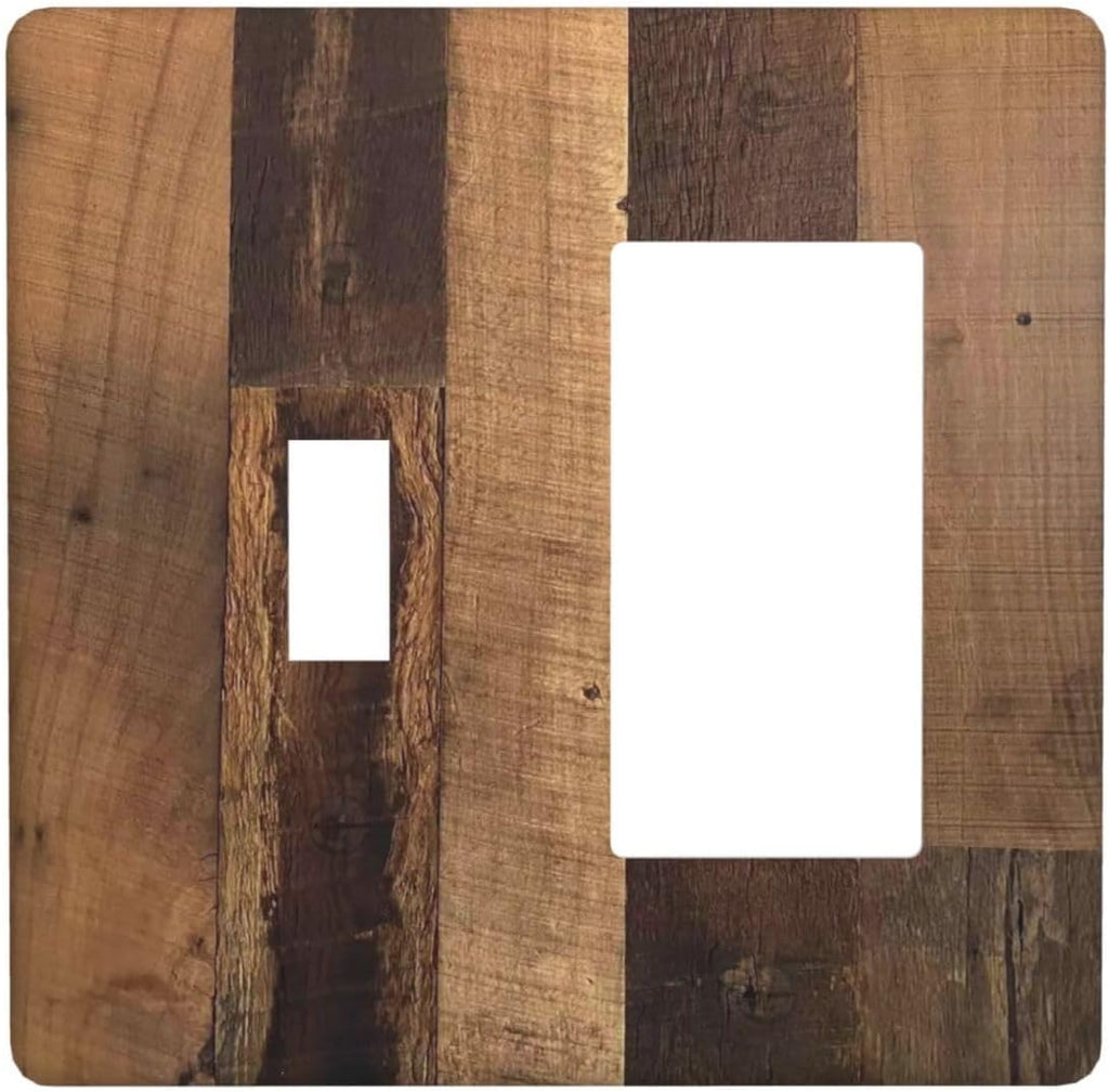 Rustic Brown Wood Vintage Wood Board Outlet Covers 1 Toggle 1 Rocker Combination Decorative Wall Plate Electrical Switch Plates Light Switch Cover Plate For Farmhouse Cabin Decor