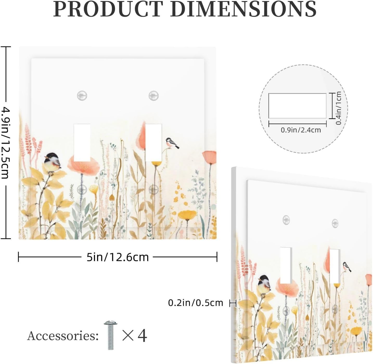 Decorative Switch Plates Colorful Floral Watercolour Cuddly Bird 2 Gang Double Toggle Outlet Light Switch Cover Wall Plate Electrical Faceplate For Bed Room Living Room Decor
