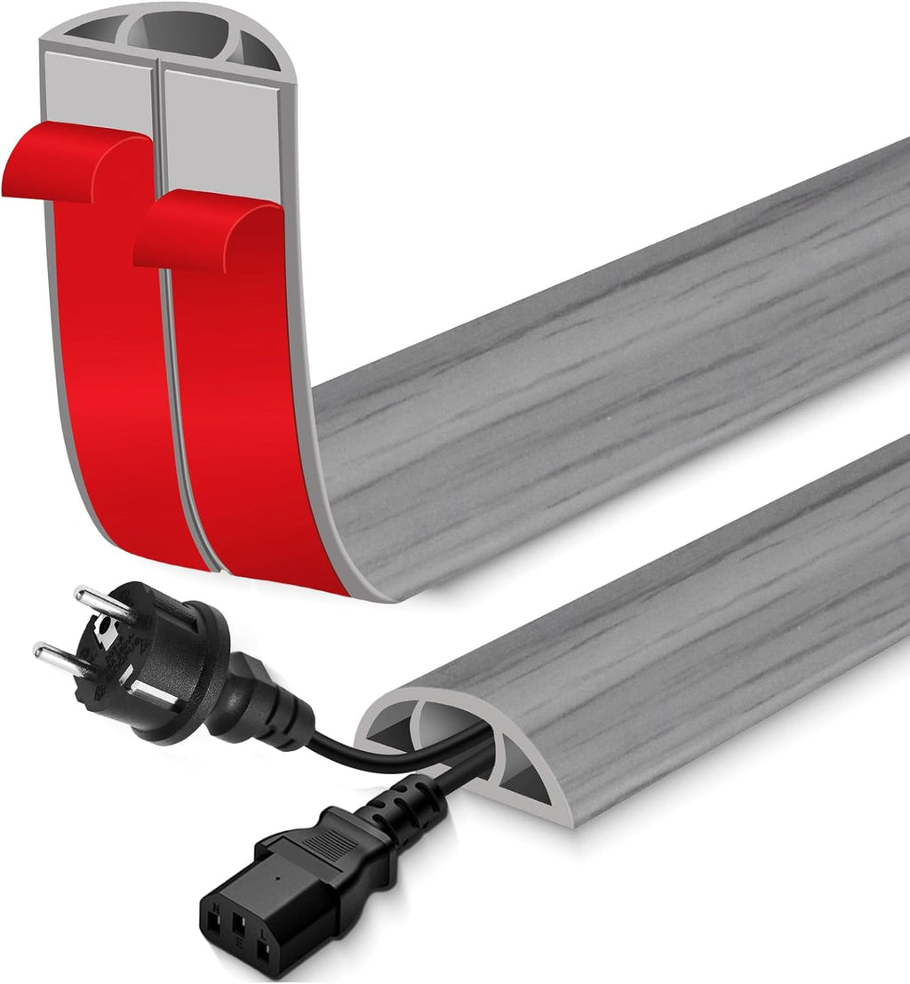 Floor Cord Cover for Wires on Floor Self Adhesive Cord Hider Floor Cable Management Wire Covers for Cords Protector Prevent Cable Trips Cord Cavity W 0.51" x H 0.31", Gray Wood, 10Ft