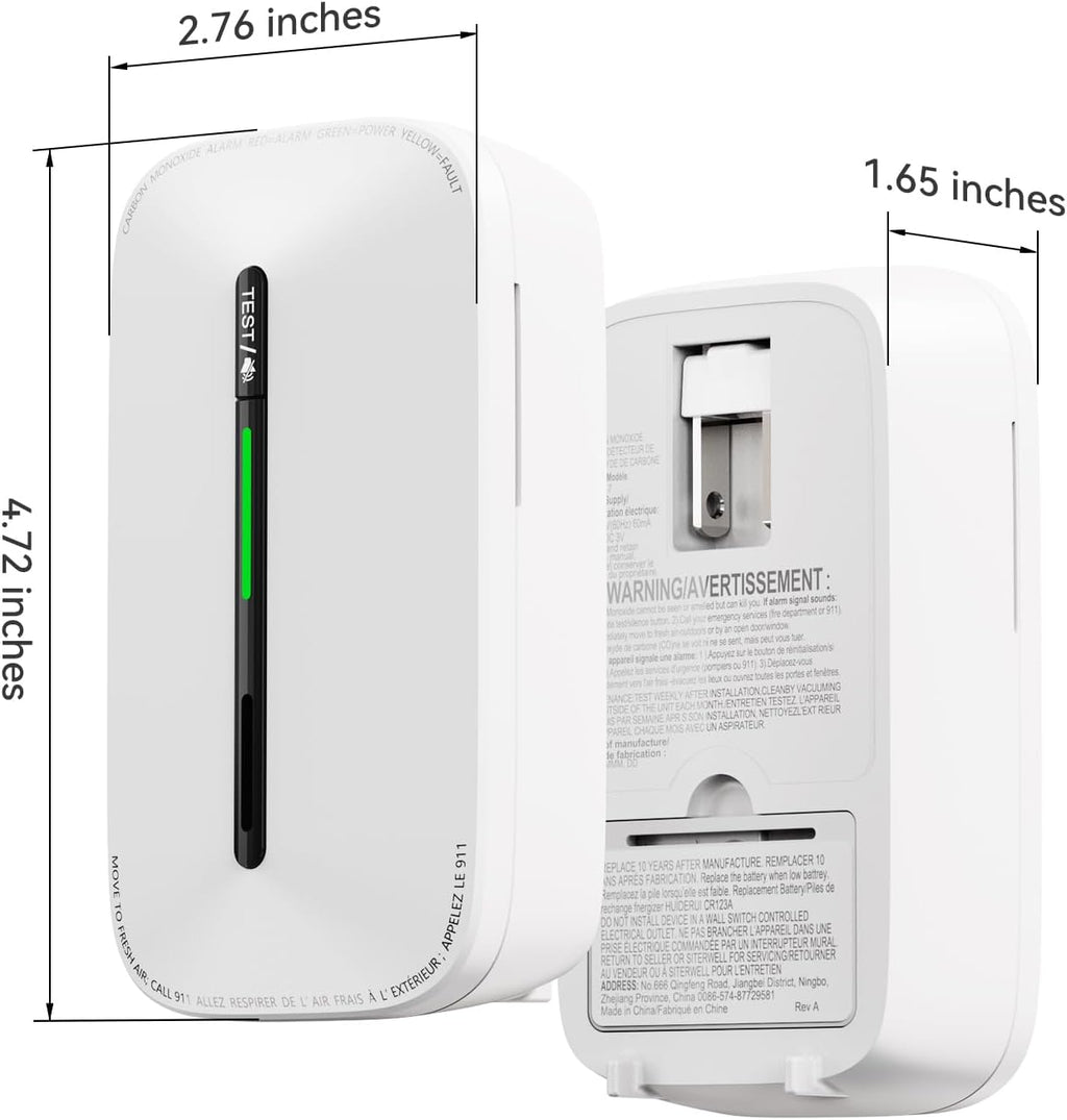 Jemay Carbon Monoxide Detectors Plug in,10 Year Battery Co Alarm with Low Battery Alarm & Breathing Light, Portable CO Detector Monitor for Travel,RV, Rental Property, 2 Packs