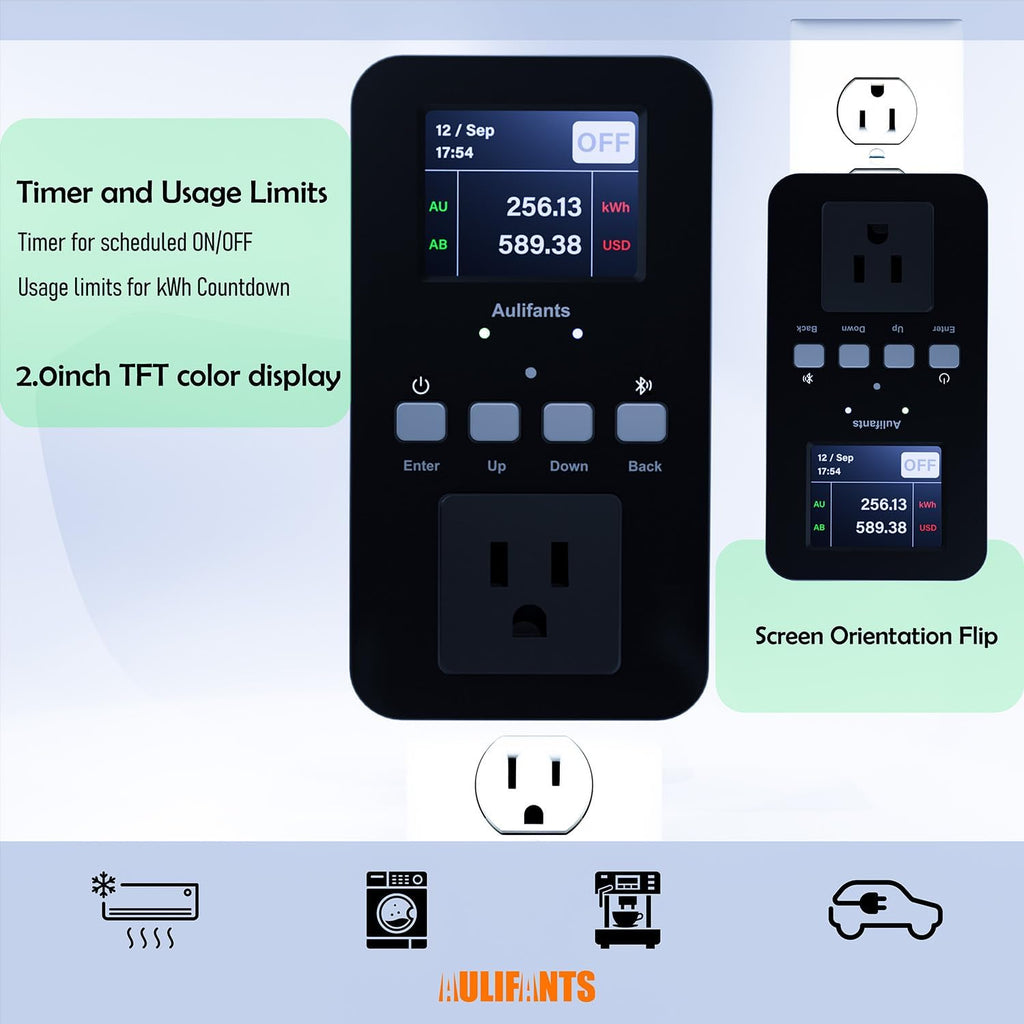 LP405 25A Heavy Duty Smart Plug Meter Sockets Industrial Energy Monitor Trip-Rate Billing, OVP/UVP/OLP Color Screen Magnetic Relay Offline Logging WiFi Tuya/Smart Life for AC/Heaters