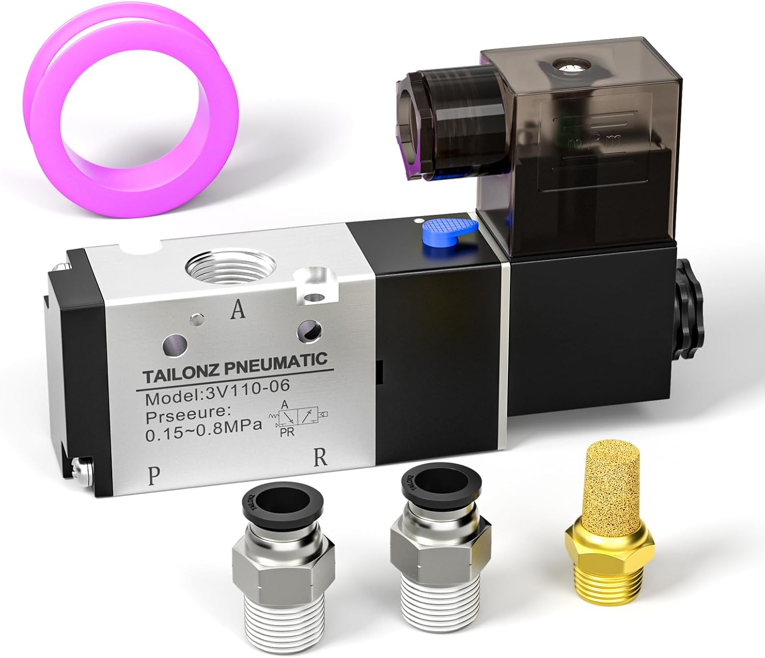 TAILONZ PNEUMATIC 1/8"NPT Solenoid Valve 3V110-06 DC12V Single Coil Pilot-Operated Electric 2 Position 3 Way Connection Type (Junction Box)