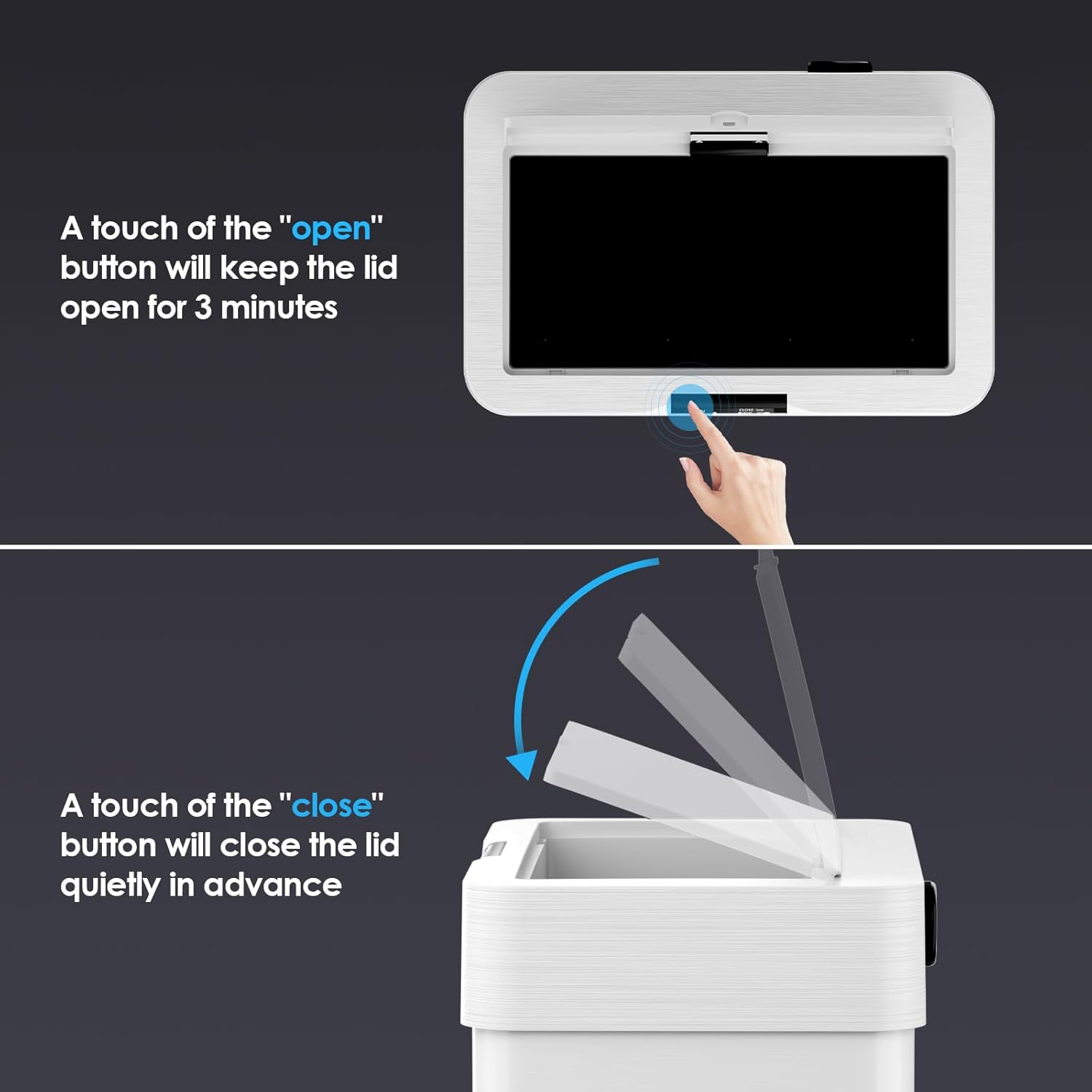 TLSUNNY 16 Gallon Motion Sensor Trash Can,Touchless Automatic Garbage Can,Brushed Stainless Steel Smart Bin,with Bag Holder,Soft Close Lid,for Kitchen,Office,RV,Bedroom,Living Room (White, 60L)