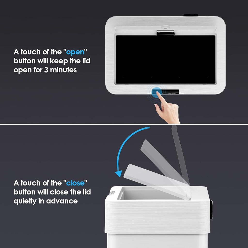 TLSUNNY 13.2 Gallon Motion Sensor Trash Can,Touchless Automatic Garbage Can,Brushed Stainless Steel Smart Bin,with Bag Holder,Soft Close Lid,for Kitchen,Office,RV,Bedroom,Living Room (White, 50L)