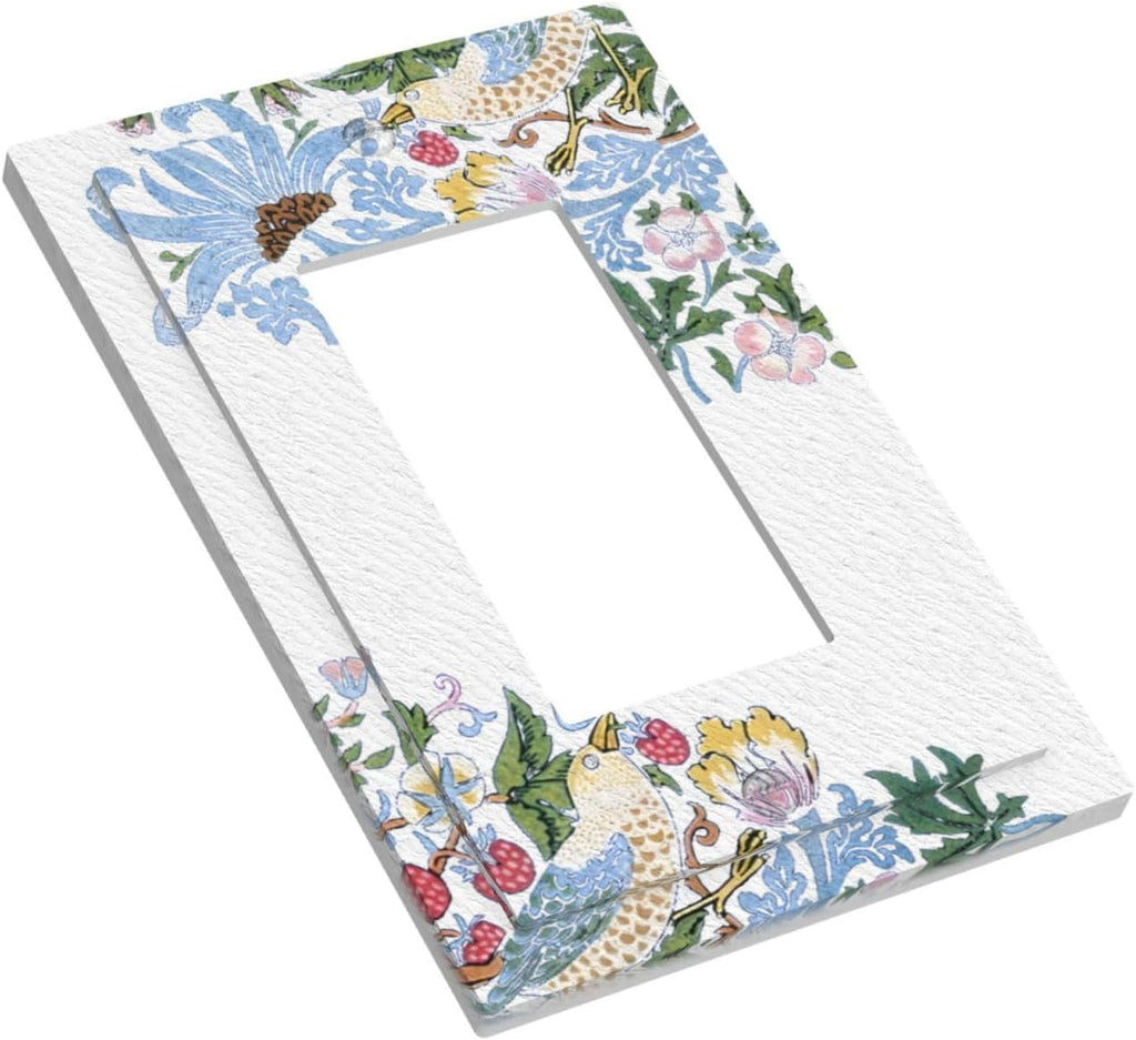 Decorative Outlet Covers Retro Morris Strawberry Rustic Plant Bird 1 Gang Single Decora GFCI Device Light Switch Covers Plate 1 Rocker Wall Plate Jumbo Faceplate