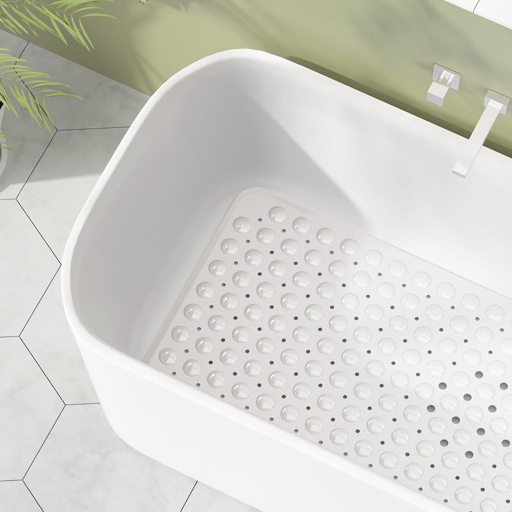 AmazerBath Shower Mat Non Slip 40 x 16 Inches, Shower Stall Mats with Suction Cups and Drain Holes, Non Slip Bath Mat for Tub for Elderly & Kids, White