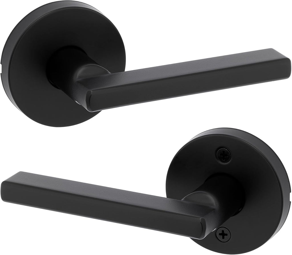 Kwikset Halifax Interior Passage Door Knob, Round Handle for Closet and Hallway Doors, Non-Locking Doorknob in Matte Black, with Microban Protection