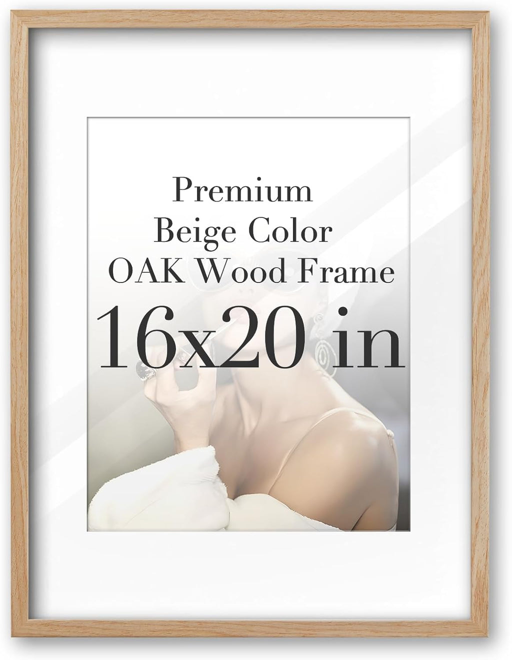 iHery Standard 16x20in Truly Natural OAK Wood Beige Color Picture Frame with High Transparency Acrylic Glass Thickened Backboard, Photo Frames Minimalistic Design Narrow Border 1Pack