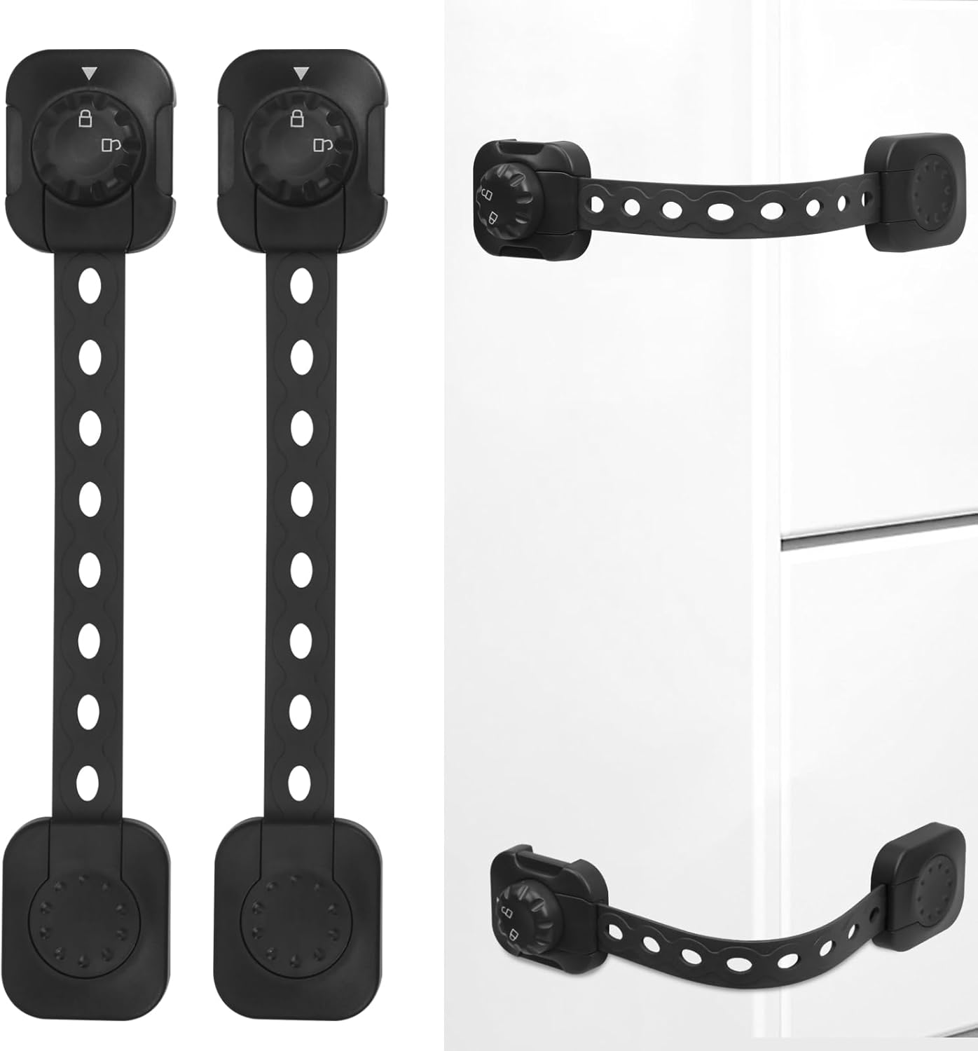 Songaa Child Safety Cabinets Strap Locks 2 Pack - Adjustable Baby Proofing Cabinet Latches for Drawers, Oven, Dishwasher, Fridge, Toilet Seat, Trash Can, with 3M Adhesive Pads - Black