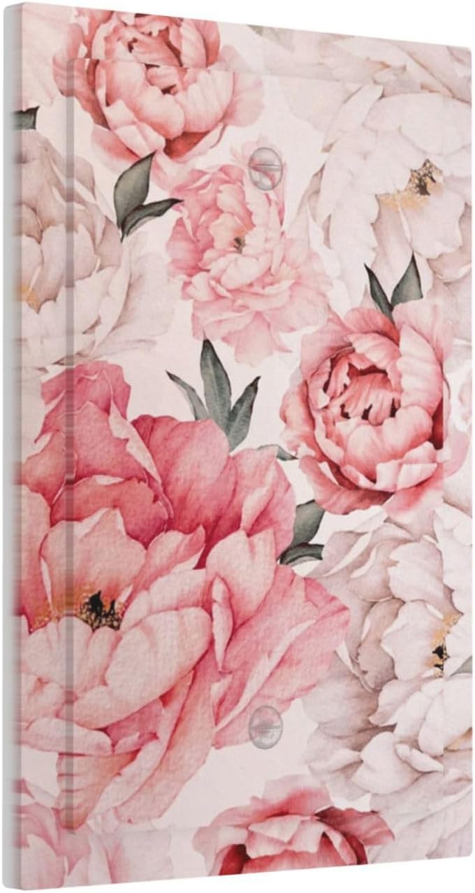 Decorative Light Switch Plate Covers Ink Pink Peony Flower Rustic Floral 1 Gang No Device Single Blank Outlet Covers Wall Plate Light Switch Cover Plate for Home Bedroom Decor
