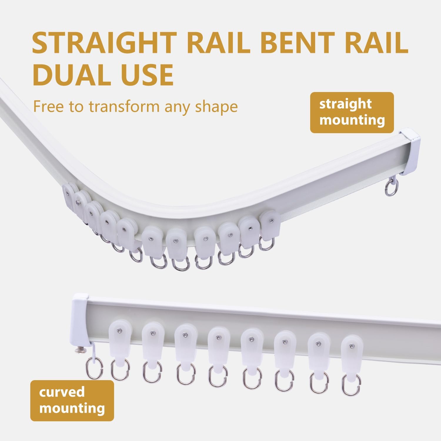 Bendable Ceiling Curtain Track Ceilings Mount or Wall Mounted Heavy-Duty Room Divider Curtains Rails for Living room Bedroom Shower Privacy RV Garage Dividers with Clips，White 15 FT