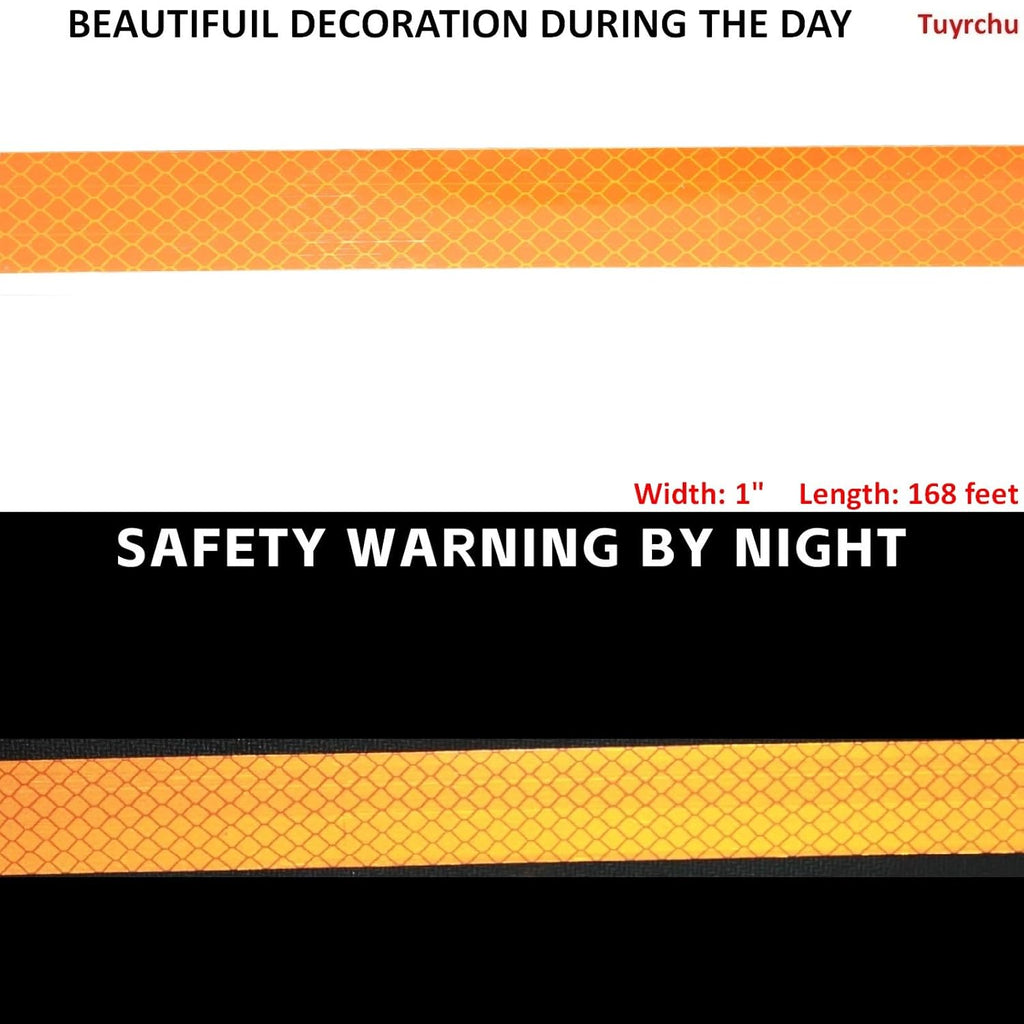 Non Fading Orange Reflective Tape Outdoor Waterproof 1 inch Wide, High Visibility Industrial Marking Tape, Safety Adhesive Stickers (168 feet)