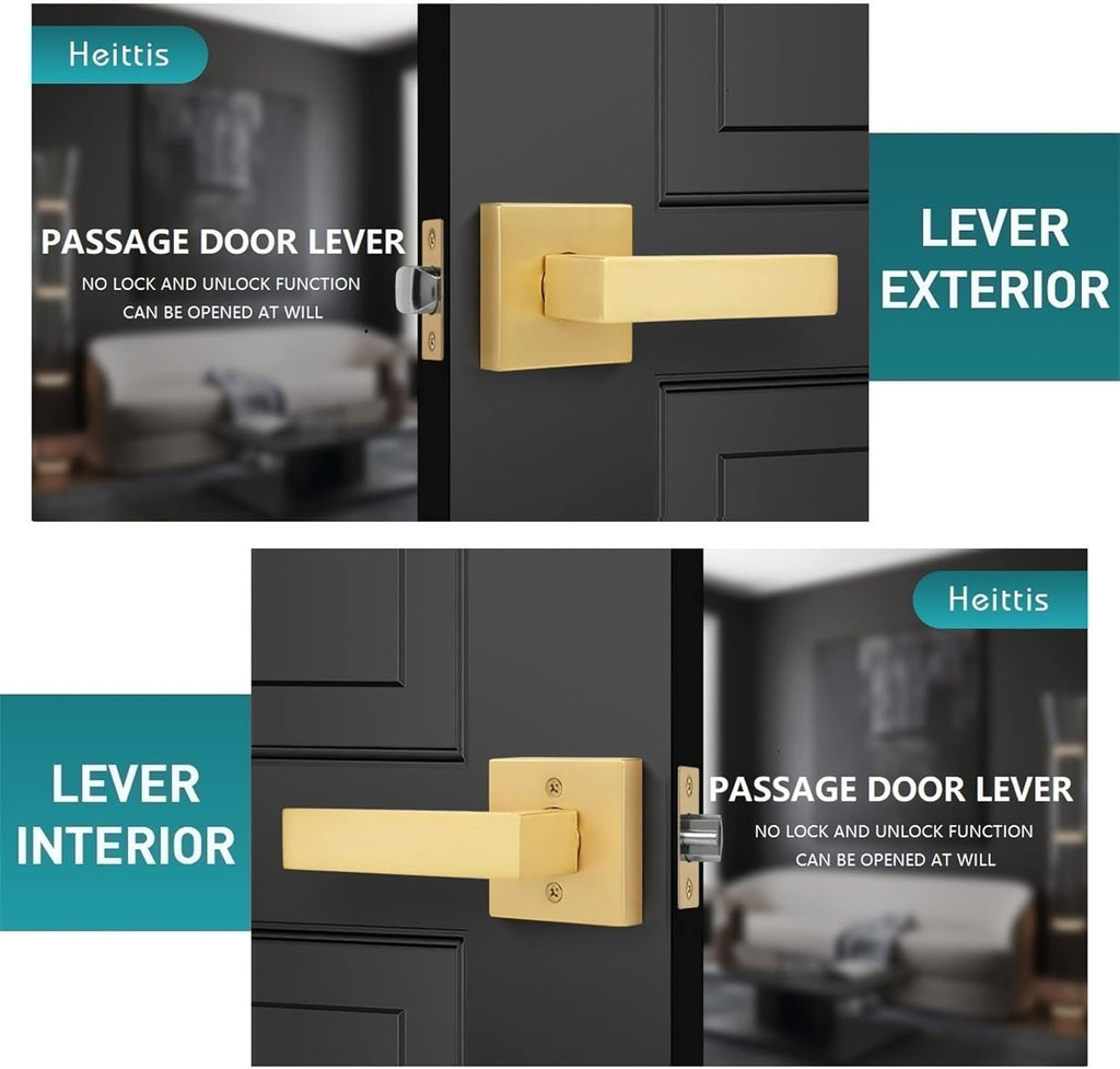 1 Pack Brushed Brass Closet Door Knobs Stain Brass Gold Door Handles Interior for Home Hallway or Closet