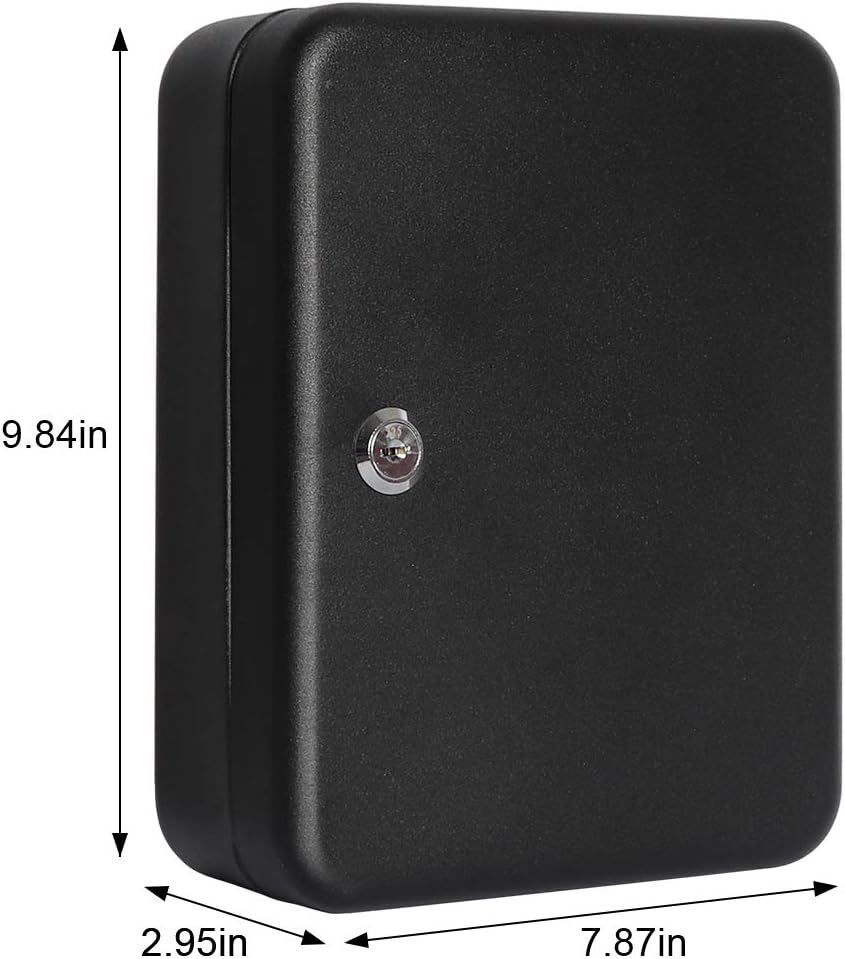Jssmst Lock Keyboxes Wall Mount Security Key Storage Box, Locking Key Cabinet Wall Mount with 24 Key Hooks & Tags Key Labels, 9.84 x 7.87 x 2.95 inches, Black Matt