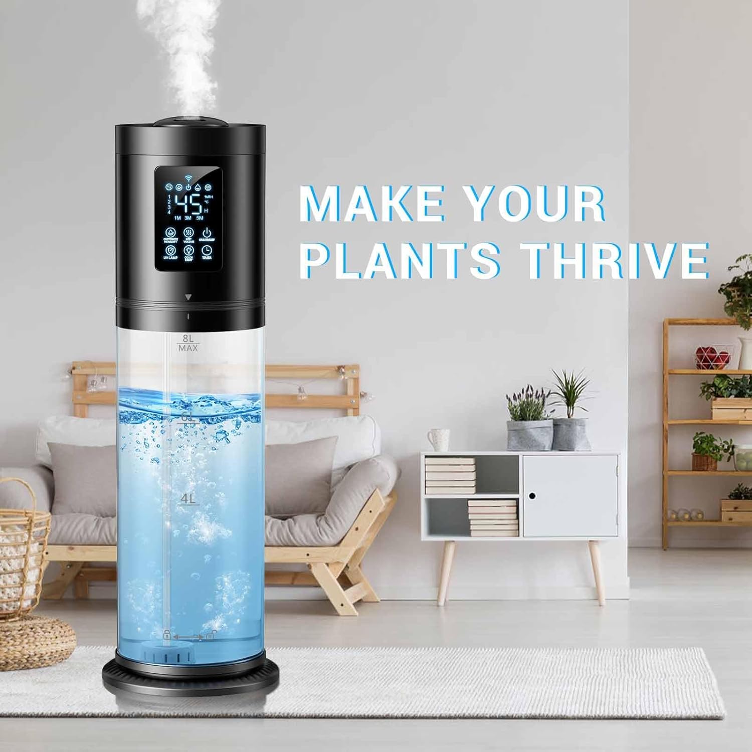8L/2.1 Gal Humidifiers for Bedroom Large Room, 4 Levels Cool Mist Humidifier with Clear Tank, 7 Color Lights Essential Oil Diffuser with 16H Timer, Top Fill Air Humidifier for Home Plants Office