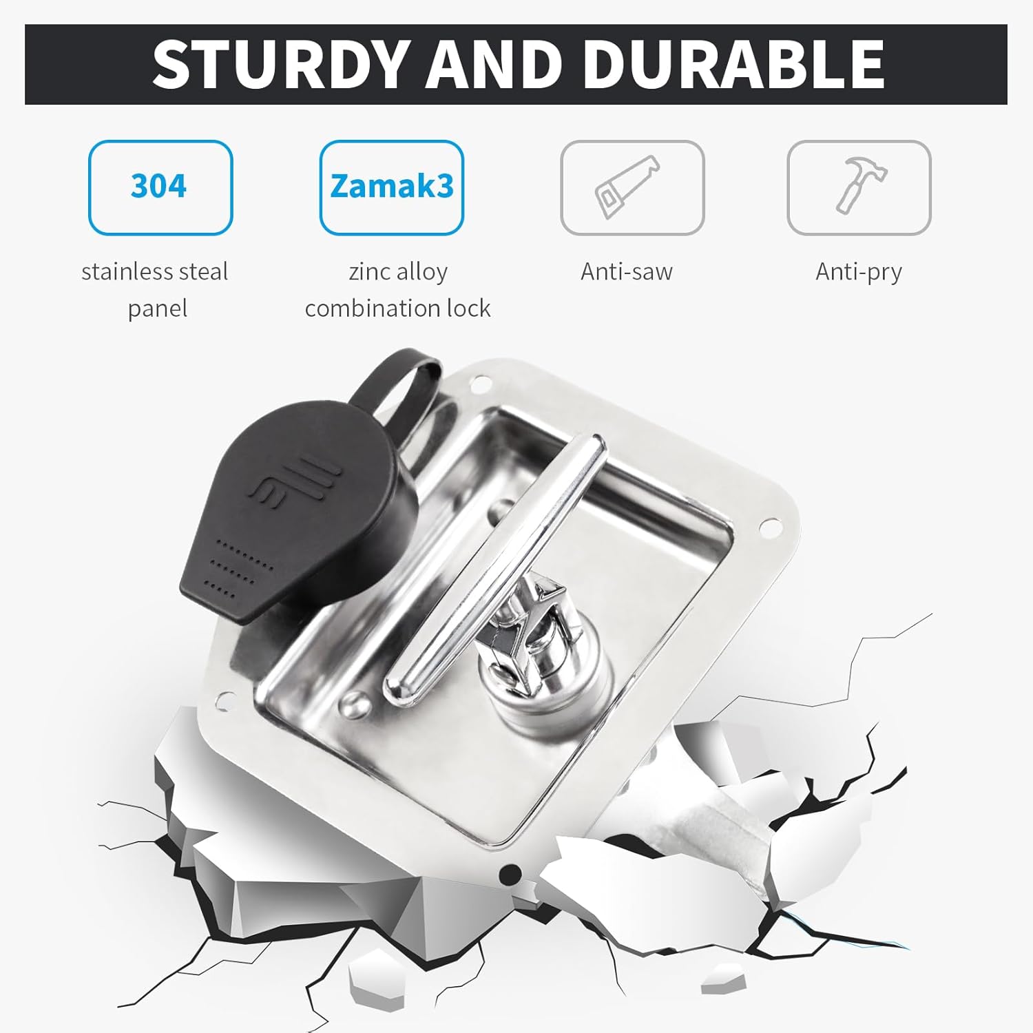 Combination Truck Tool Box Lock Replacement, 3 Digit Combination Lock Keyless Security Folding T-Handle Latch Standard US General for Trailer Toolbox RV Camper Motorhome Patrol Car