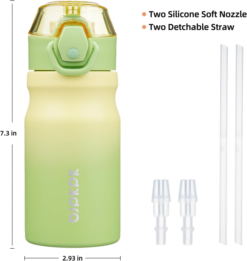 BJPKPK Water Bottle with Straw 14oz Insulated Water Bottles Reusable Stainless Steel Metal Thermal Flask with Leak Proof Lockable Lid and Carry Handle,Lime