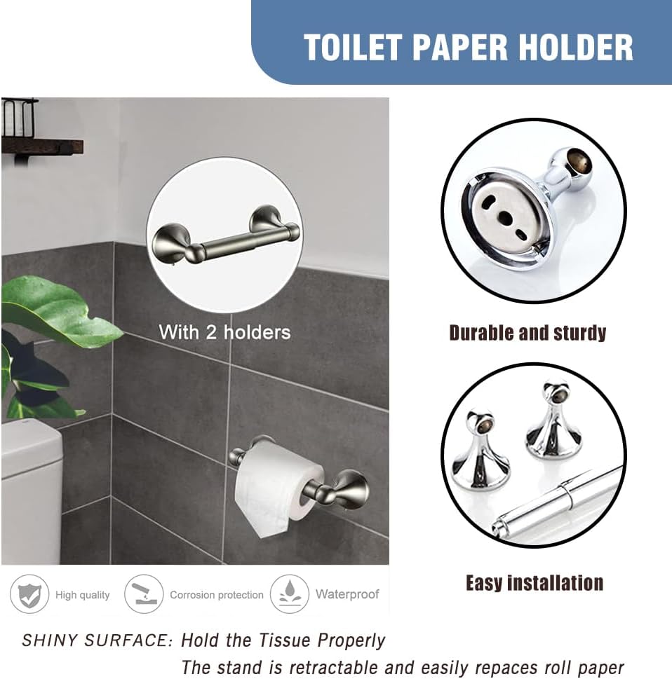 4-Piece Bathroom Hardware Set: Chrome Bathroom Accessory Set, Towel Bar,Towel Ring,Toilet Paper Holder,Robe Hook, Wall Mounted,Optional Installing Longer or Shorter Towel bar