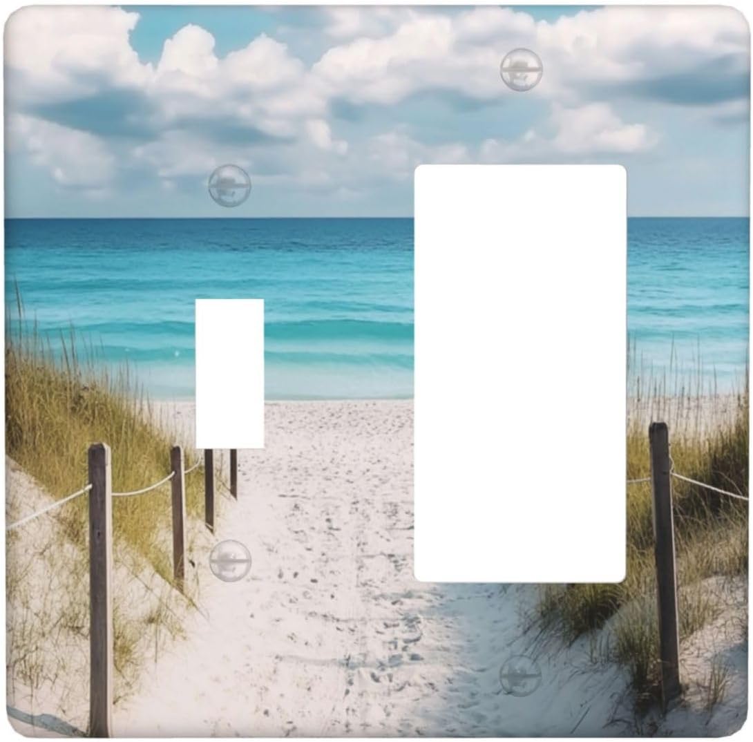 Decorative Outlet Covers Coastal Beach Ocean Seaside View 2 Gang Light Switch Cover Plate Single Toggle 1 Rocker Wall Plates for Electrical Outlets Switch Plate Covers for Bedroom Home Decor