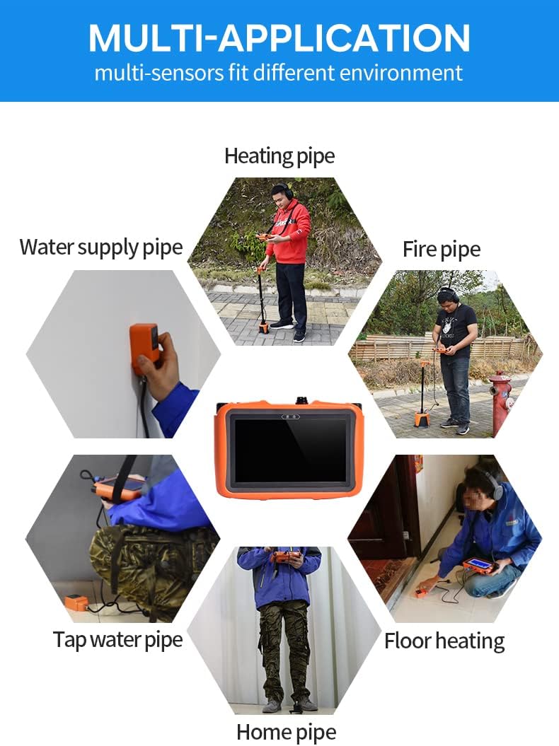 PQWT L7000 Underground Water Leak Detectors Indoor Outdoor Wall Water Pipe Detector Machine Multi Sensor Acoustic Pipeline Leakage Detection Kit Noise Reduction Headphone Smart Touchscreen Carry Case