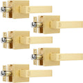 5 Pack Privacy Gold Door Knobs Square Heavy Door Levers for Bed/Bath Room Interior Door Lock Keyless Door Handle for Left and Right Reversible