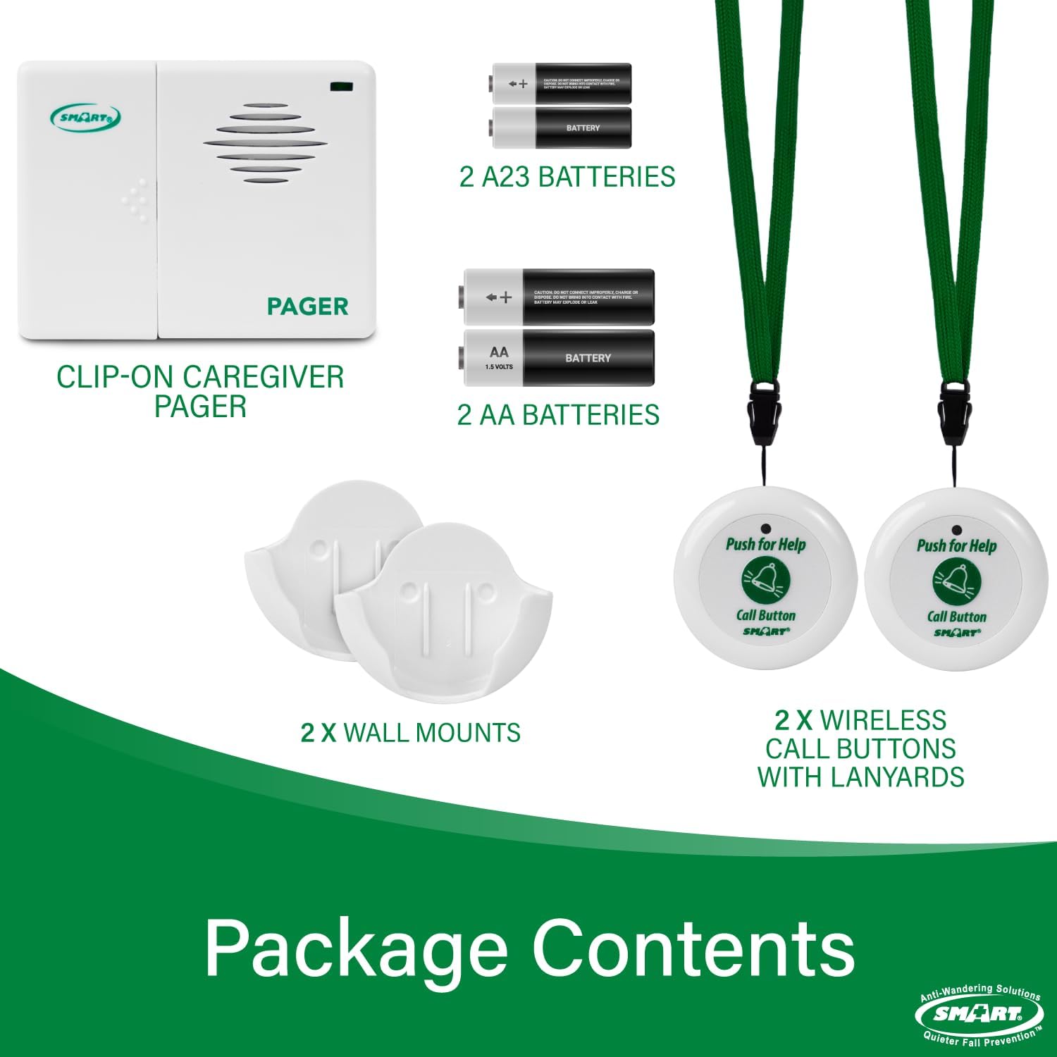Smart Caregiver Pager System with 2 Call Buttons for Elderly Assistance, Fall Prevention, and Nurse Calling | Wearable Wireless Pager for Patient Help at Home | USA-Based Company and Customer Support