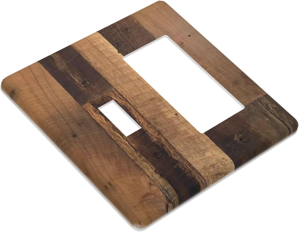 Rustic Brown Wood Vintage Wood Board Outlet Covers 1 Toggle 1 Rocker Combination Decorative Wall Plate Electrical Switch Plates Light Switch Cover Plate For Farmhouse Cabin Decor