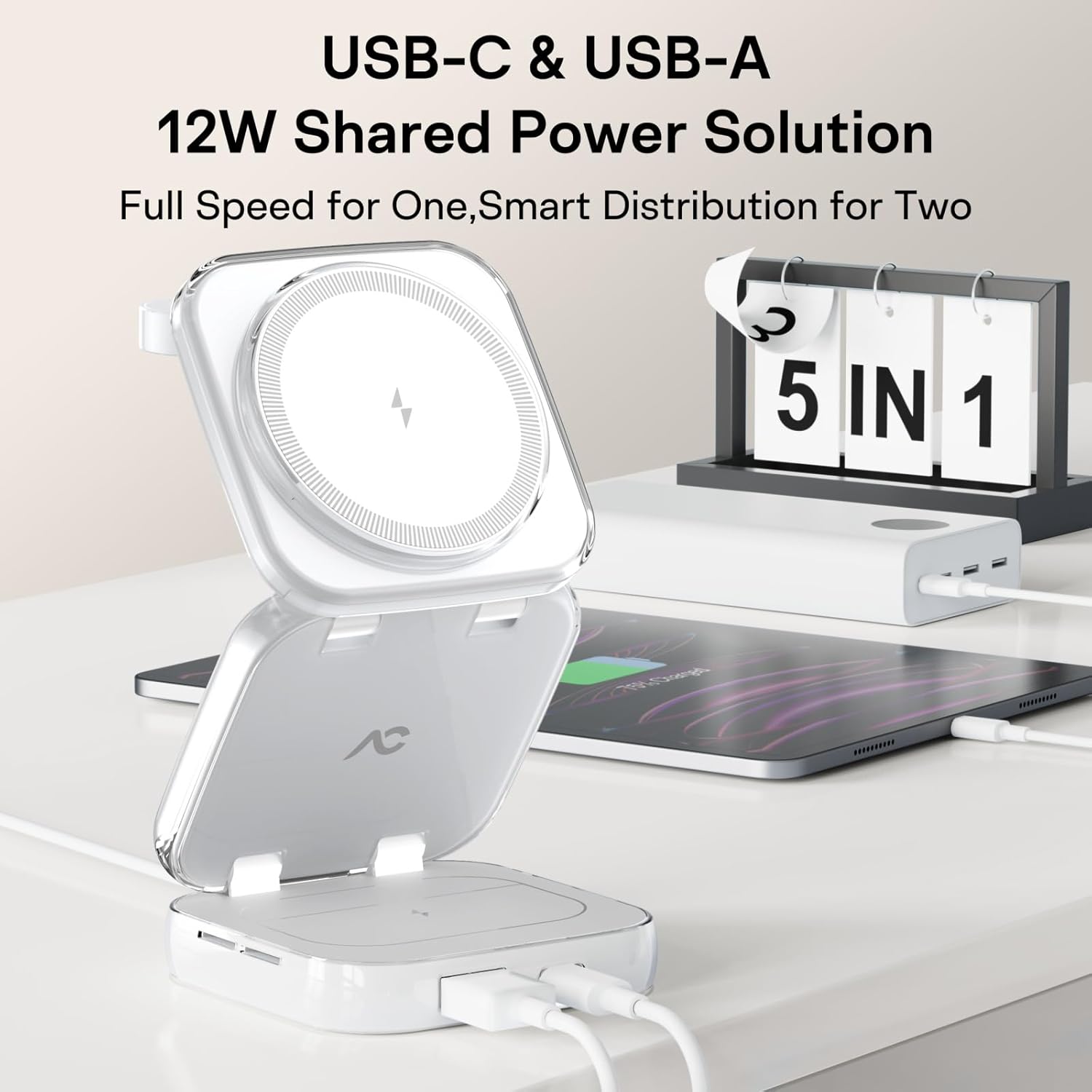 5-in-1 Wireless Charger for MagSafe, AC ISLAND Portable Travel Charging Station, 35W Max Fast Foldable Magnetic Stand, Evolved for iPhone 17-12 & Air Series, Apple Watch, AirPods (with 35W Adapter)