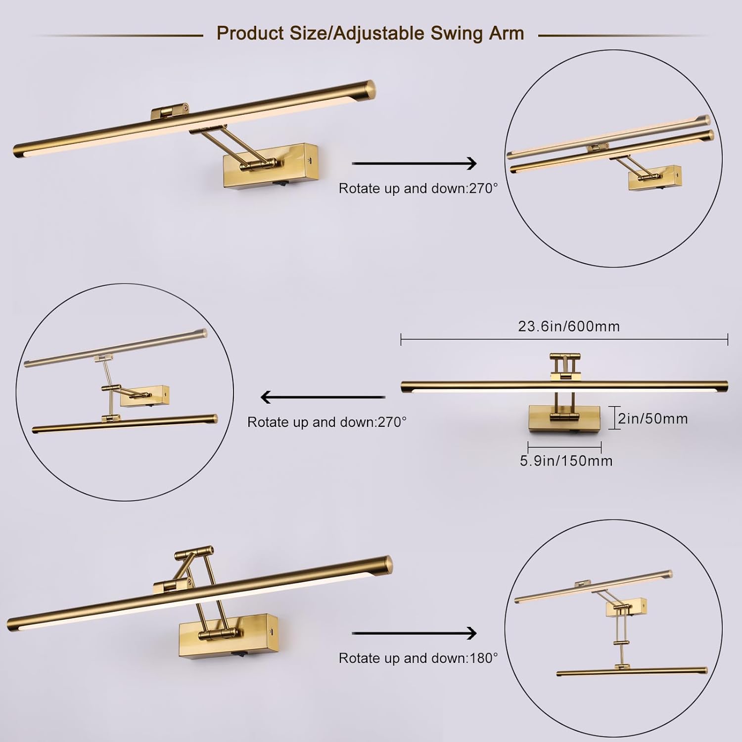 Picture Light Battery Operated with Remote LED Dimmable Picture Light for Paintings, Brass Rechargeable 24 inch Battery Operated Wall Sconce for Art Lighting Gallery Portrait Artwork