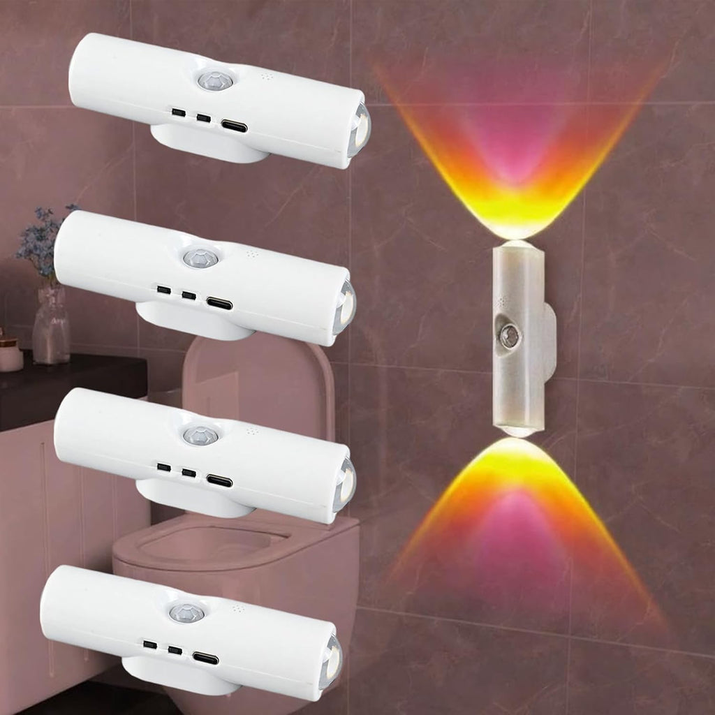 Rechargeable Smart LED Motion Sensor Ambient Light, Punch-Free Color Changing Motion Sensor Light for Stairs, Wardrobe, Cabinet (4Pcs,White, 7-Color Changing)