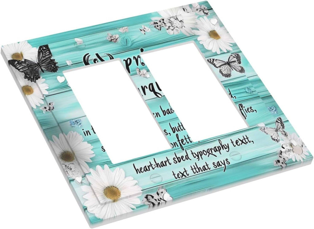 Teal Butterfly Daisy Rustic Wooden Signs Decorative Outlet Covers 2 Gang Double Gfci Rocker Electrical Wall Panels Light Switch Cover Plate For Farmhouse Cabin Decor