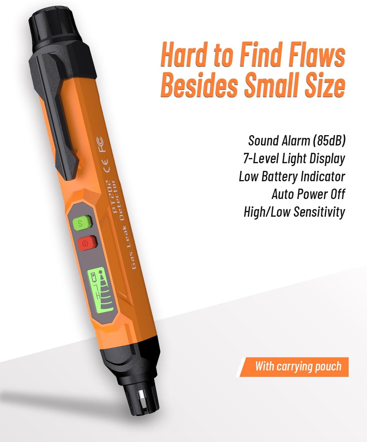 Gas Leak Detector; VITITE Propane and Natural Gas Detector; Mini Portable Gas Alarm to Locate Combustible Gas Leak Sources for Home and RV (Includes 2 Batteries & Carrying Pouch) - Orange