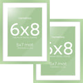 Homeforia Sage Green 6x8 Picture Frame, High End Metal 6 x 8 Frames with Mat 5 x 7 for Photo, 6by8 Desk Frame Matted to 5x7 inch Art, 6 by 8 Wall or Tabletop Frames, Tempered Glass, Wall Kit, Set of 2