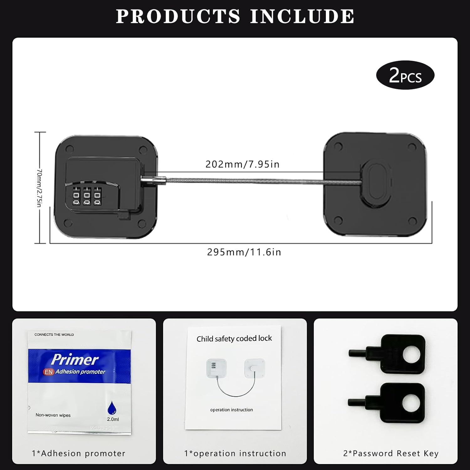 2 Pack Refrigerator Lock, Fridge Locks, Freezer Locks, Mini Fridge Lock for refrigerators, cabinets, Windows, and Drawers, keyless Installation