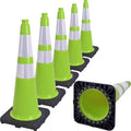 6 Pack 28" Inch Large PVC Traffic Cones with Heavy-Duty Black Base, High-Visibility All-Weather Safety Cones for Road Construction, Parking Lot, Garage Use (6, Green, 28" Large)