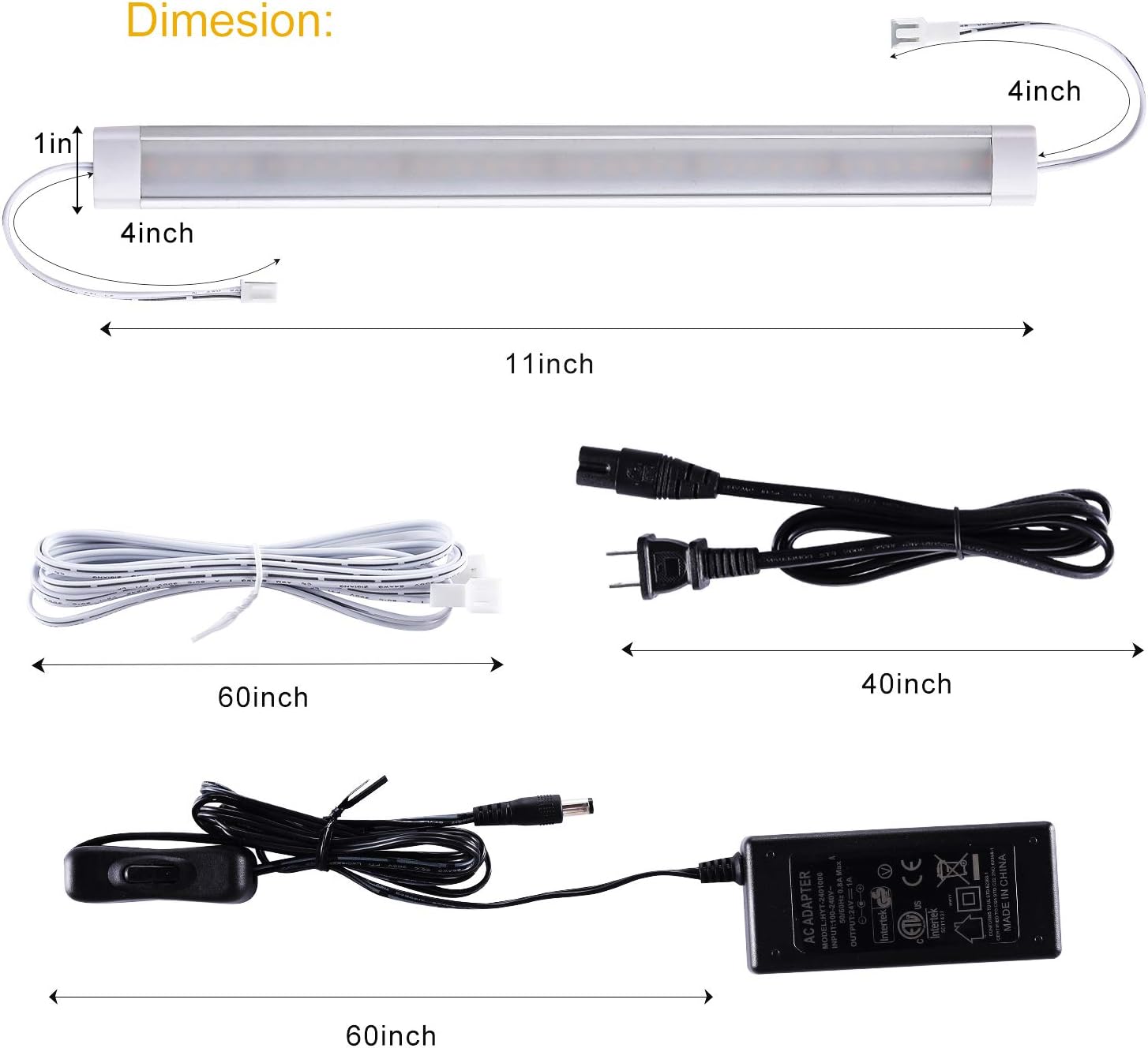 LABOREDUCER Under Cabinet Lighting Wired Plug in or Hardwired Warm White 2700K,8 Pack 11inch Linkable Dimmable LED Under Cabinet Lights with Power Adapter,24V Under Counter Lights for Kitchen