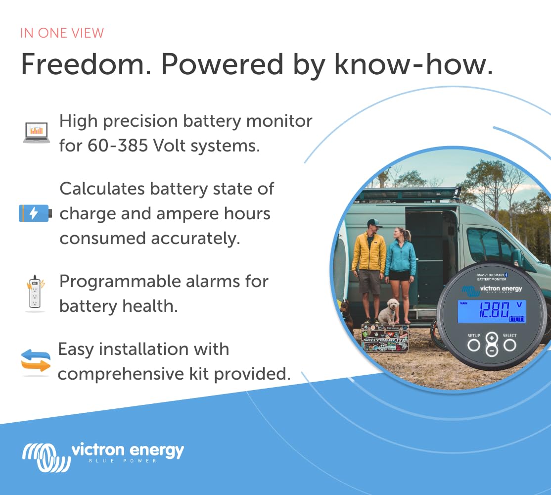 Victron Energy BMV-710H Smart Battery Monitor with Shunt - 60-385 VDC - Display and Bluetooth - Grey