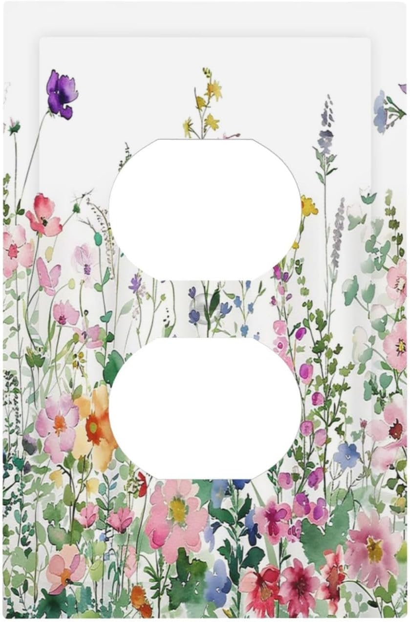 Outlet Covers Boho Colorful Flowers Plant Rustic Wildflower 1 Gang Duplex Light Switch Cover Decorative Switch Plates Electrical Receptacle Faceplate Wall Plate for Bed Room Bathroom