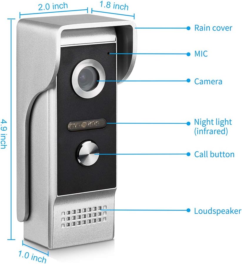 Video Door Phone System, 4.3 Inches Touch Monitor Wired Video Intercom Doorbell Kits, IR Night Vision Camera Door Intercom, Doorphone Telephone Style Indoor Outdoor for Home Villa